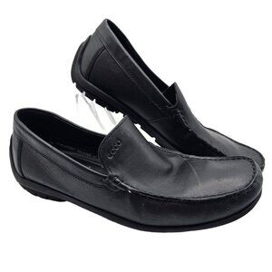 Ecco Driving Shoes Size 43 9 9.5 Black Soft Leather Moccasin Arch Support Loafer